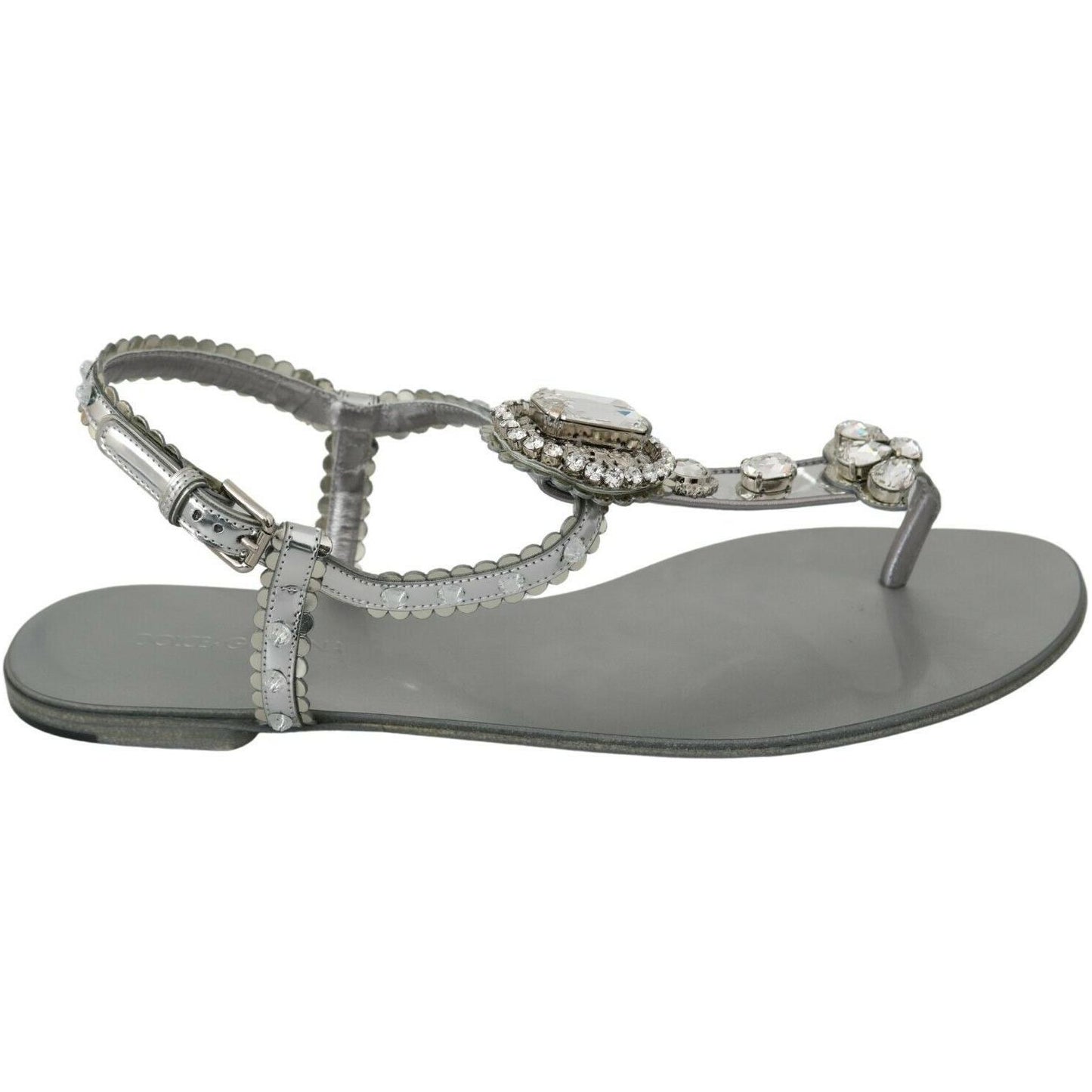 Dolce & Gabbana Silver Crystal Sandals Flip Flops Shoes LA6578-36
