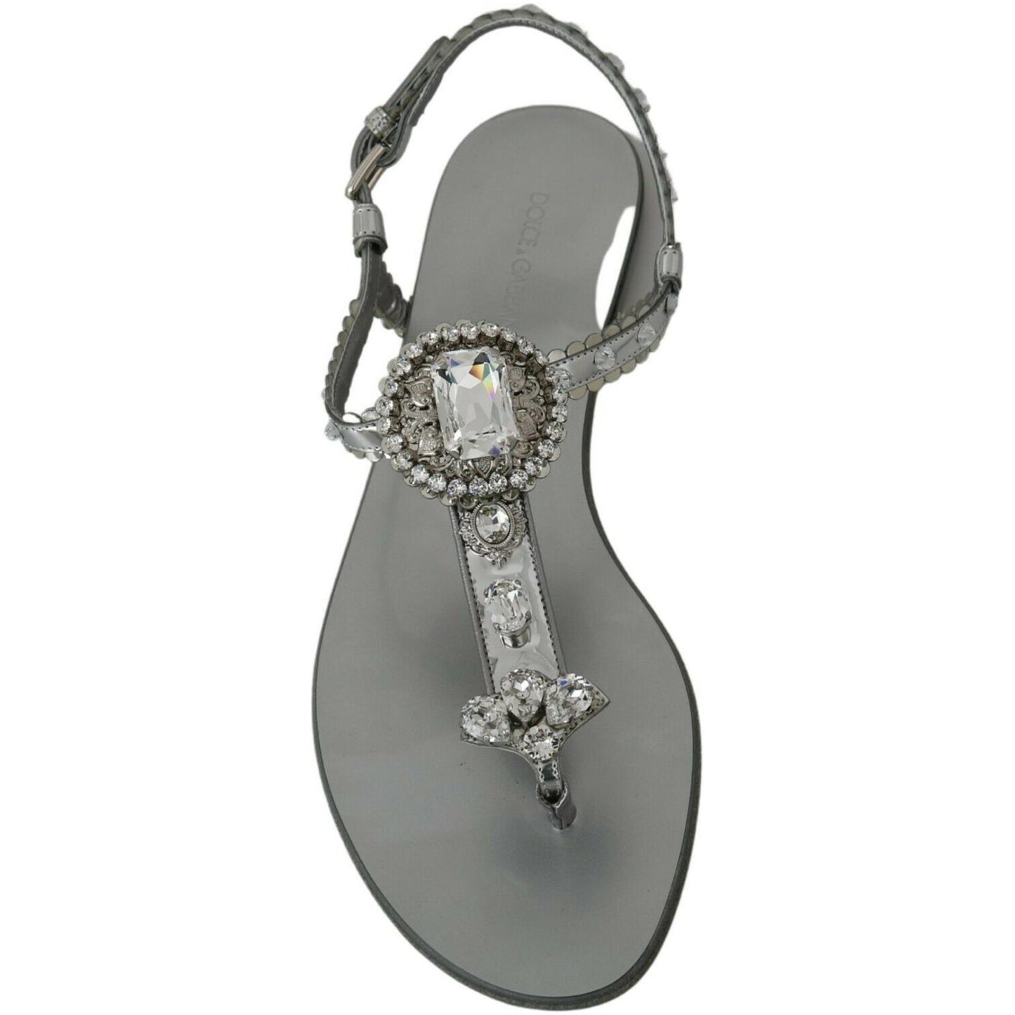 Dolce & Gabbana Silver Crystal Sandals Flip Flops Shoes LA6578-36