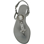 Dolce & Gabbana Silver Crystal Sandals Flip Flops Shoes LA6578-36
