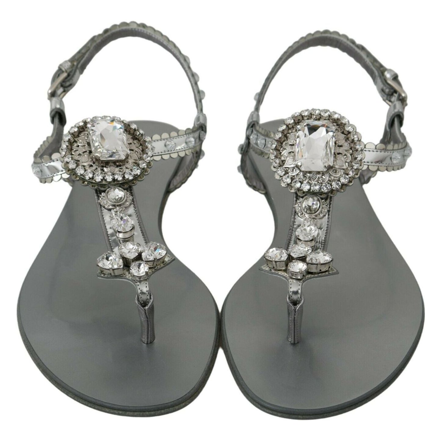 Dolce & Gabbana Silver Crystal Sandals Flip Flops Shoes LA6578-36