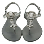 Dolce & Gabbana Silver Crystal Sandals Flip Flops Shoes LA6578-36