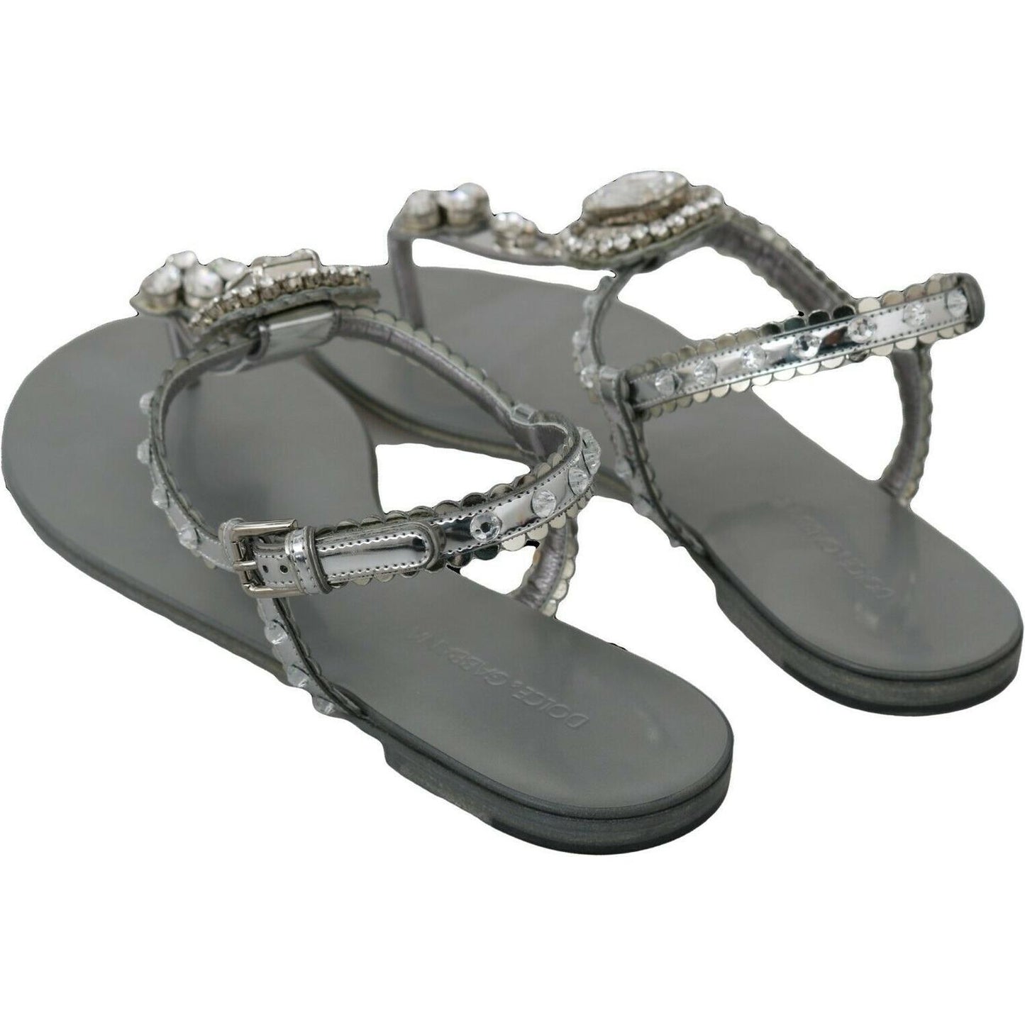Dolce & Gabbana Silver Crystal Sandals Flip Flops Shoes LA6578-36