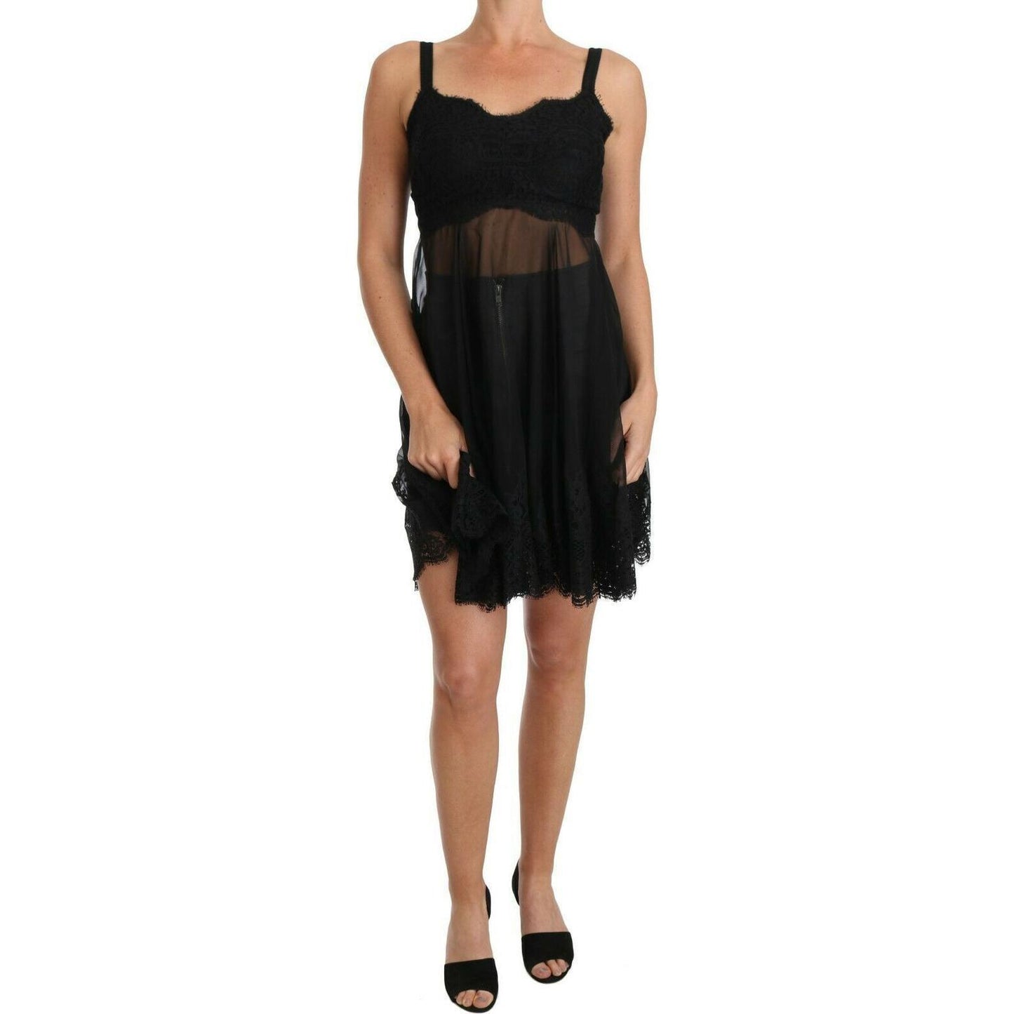 Dolce & Gabbana Black Silk Lace Dress Chemise Lingerie BIK099-it1