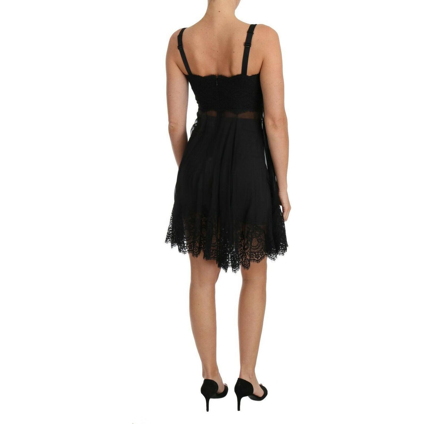 Dolce & Gabbana Black Silk Lace Dress Chemise Lingerie BIK099-it1