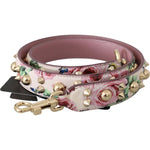 Dolce & Gabbana Pink Floral Leather Stud Accessory Shoulder Strap BEL60708