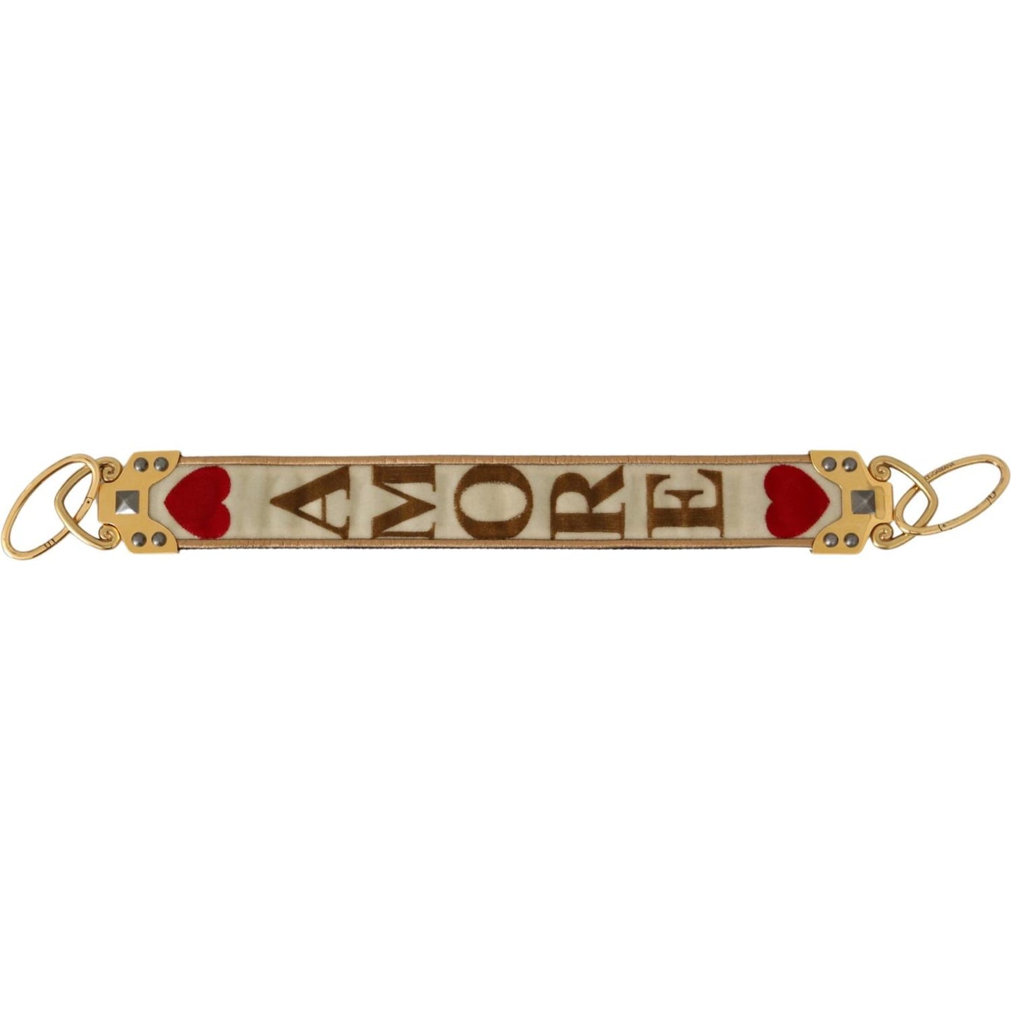 Dolce & Gabbana Gold White Textile Leather AMORE Shoulder Strap BEL60712