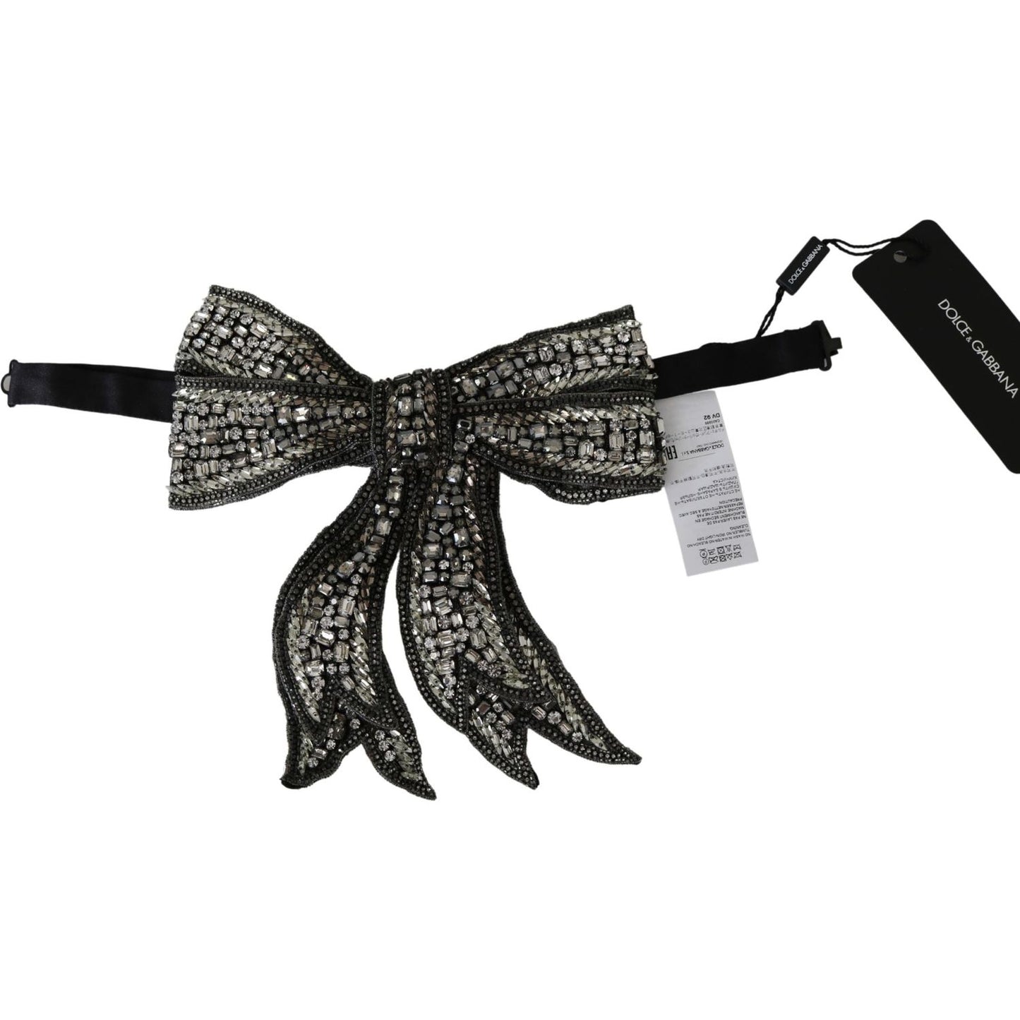 Dolce & Gabbana Silver Crystal Beaded Sequined 100% Silk Catwalk Necklace Bowtie SMY100310