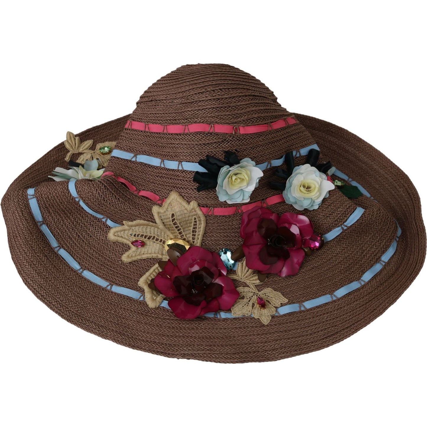 Dolce & Gabbana Brown Floral Wide Brim Straw Floppy Cap Hat HAT9063-58