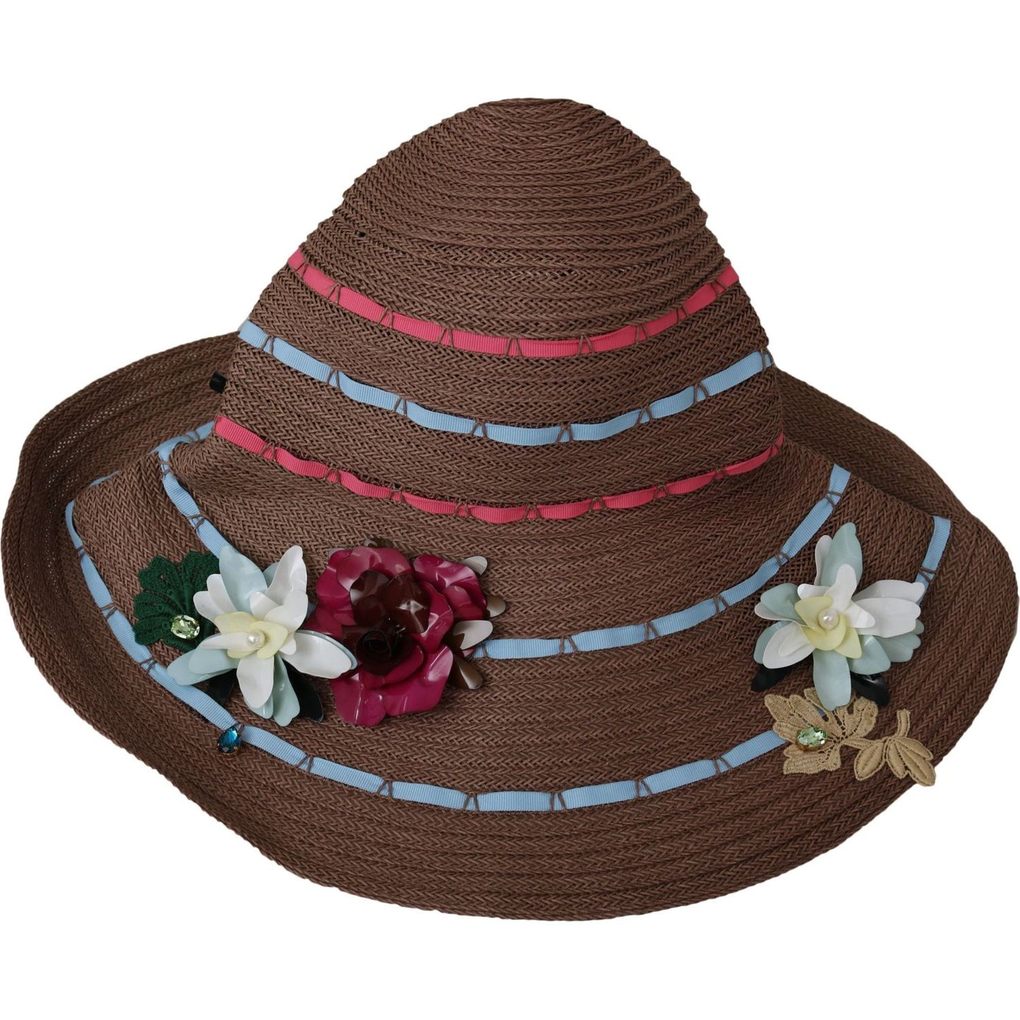 Dolce & Gabbana Brown Floral Wide Brim Straw Floppy Cap Hat HAT9063-58