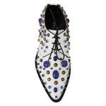 Dolce & Gabbana White Leather Crystals Dress Broque Shoes LA7214-39