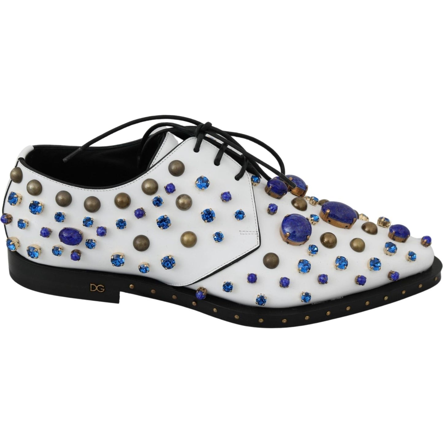 Dolce & Gabbana White Leather Crystals Dress Broque Shoes LA7214-39