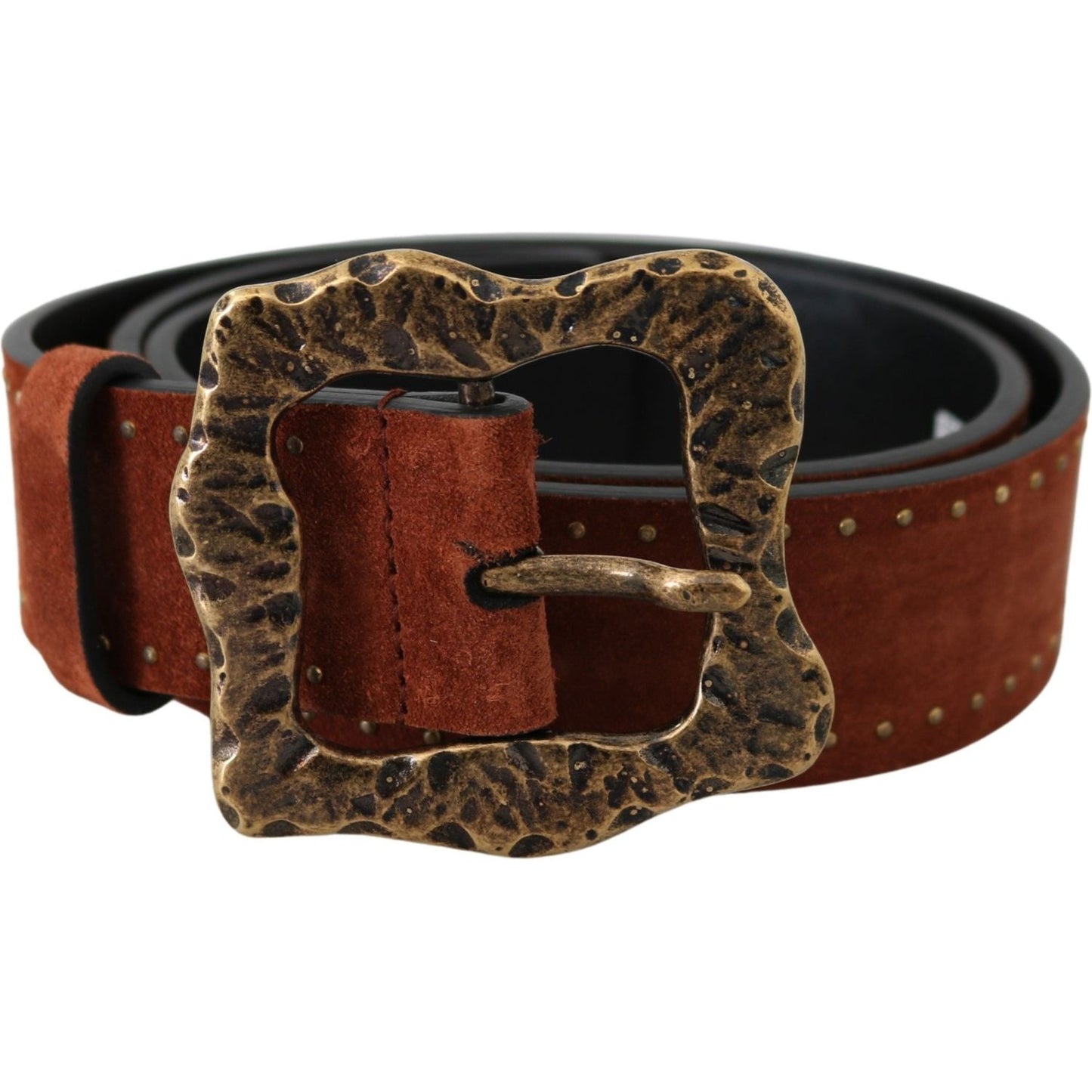 Dolce & Gabbana Brown Suede Leather Studded Baroque Belt