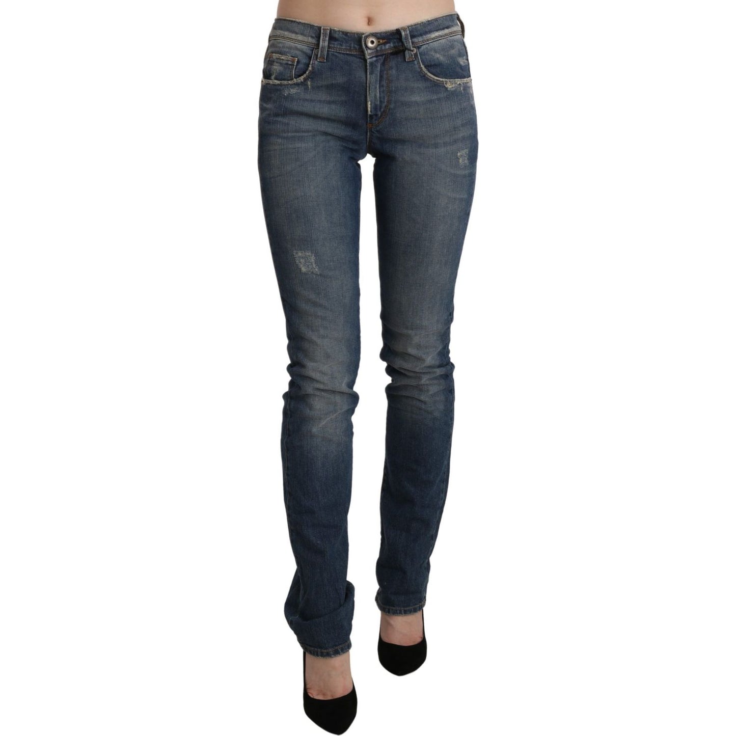 Ermanno Scervino Blue Washed Mid Waist Skinny Denim Jeans PAN71144-26