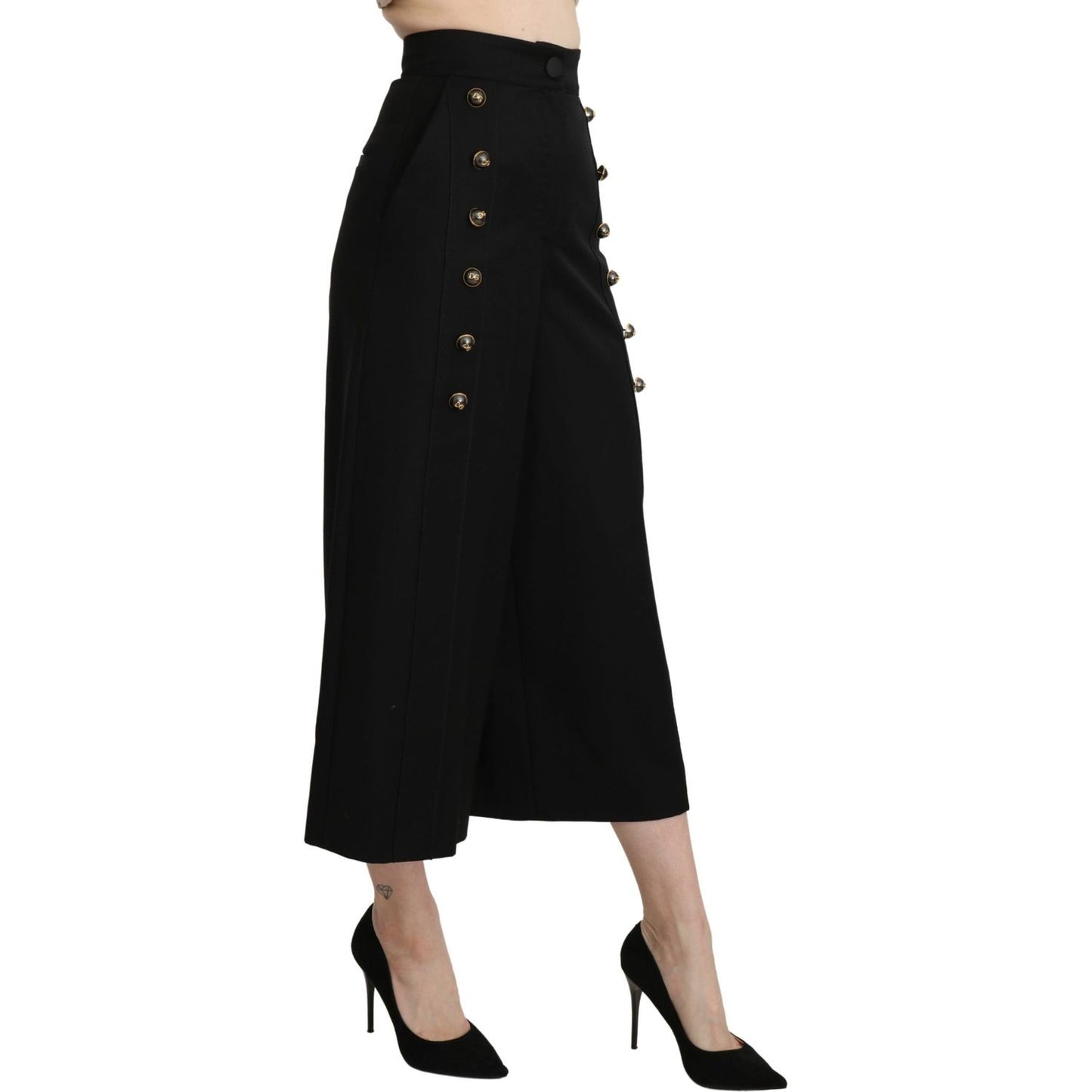 Dolce & Gabbana Black Wide Wool Leg Cropped Trouser Pant PAN71315-36