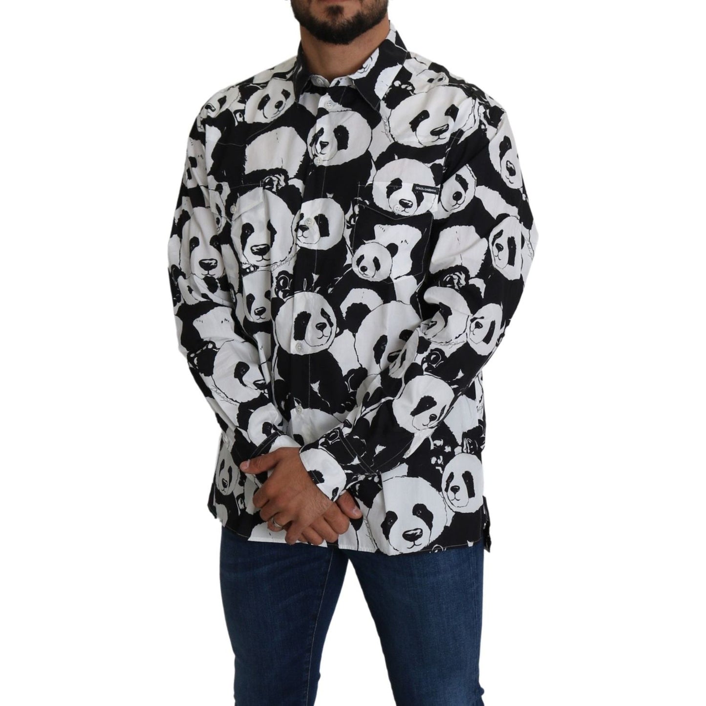 Dolce & Gabbana Black Panda Mens Casual 100% Cotton Shirt TSH5189-37