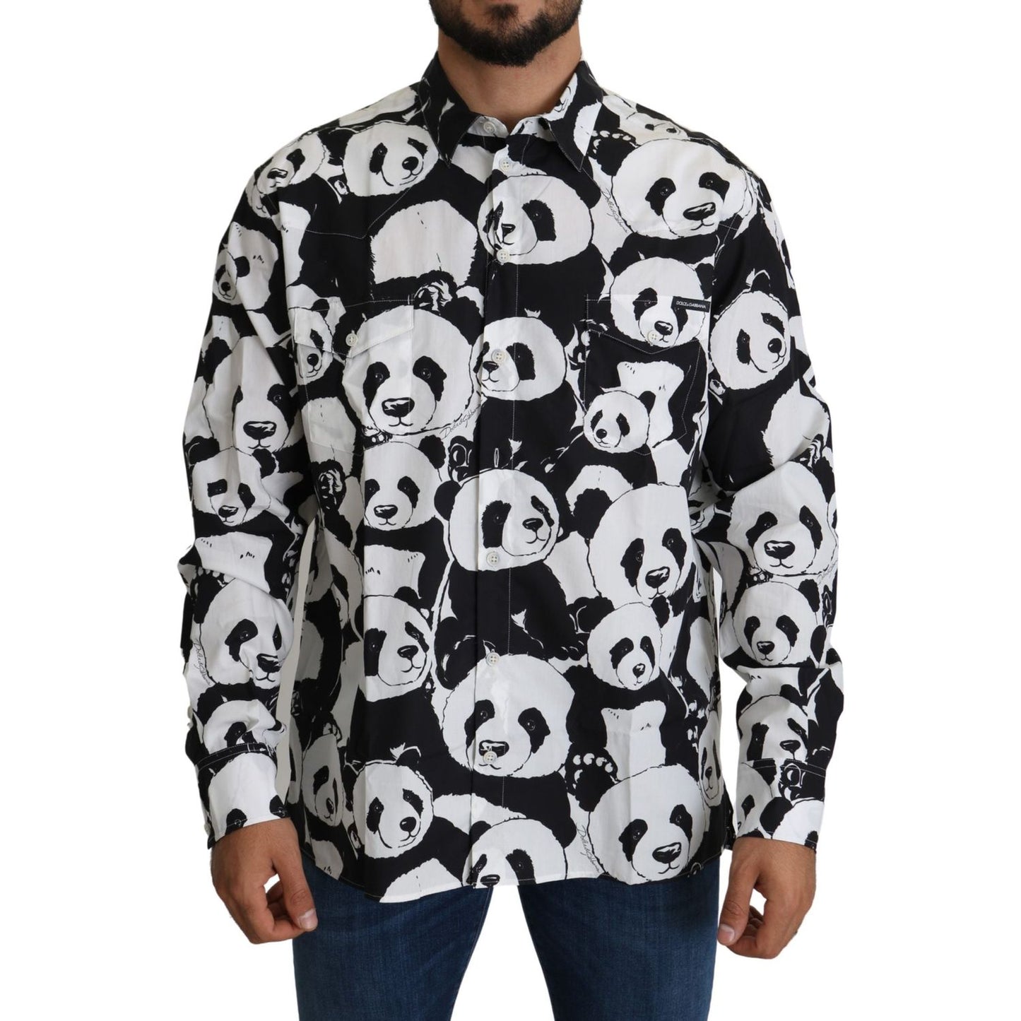 Dolce & Gabbana Black Panda Mens Casual 100% Cotton Shirt TSH5189-37