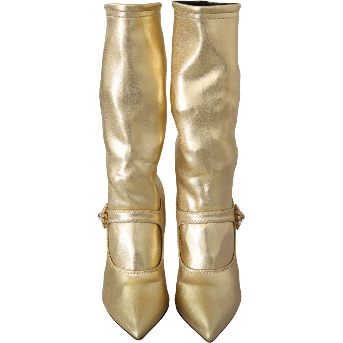 Dolce & Gabbana Elegant Gold Ankle Boots Socks with Rhinestones 1728,35% Elastane,67345645728,Boots - Women - Shoes,Dolce & Gabbana,EU38.5/US8,Gold,Material: 65% Polyamide,New with tags,Shoes,Women,Women - Shoes Dolce & Gabbana LA8132-38.5
