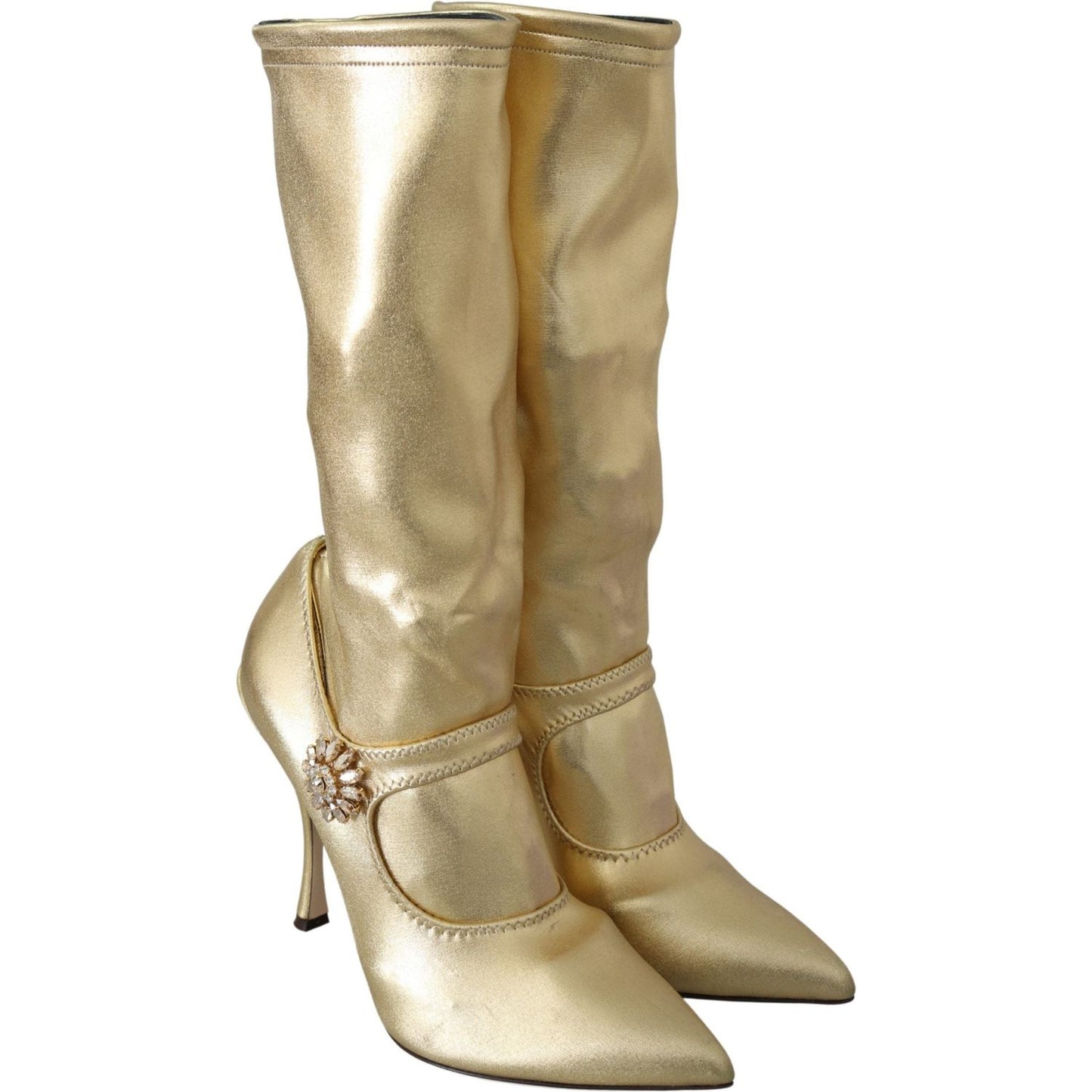 Dolce & Gabbana Elegant Gold Ankle Boots Socks with Rhinestones 1728,35% Elastane,67345645728,Boots - Women - Shoes,Dolce & Gabbana,EU38.5/US8,Gold,Material: 65% Polyamide,New with tags,Shoes,Women,Women - Shoes Dolce & Gabbana LA8132-38.5