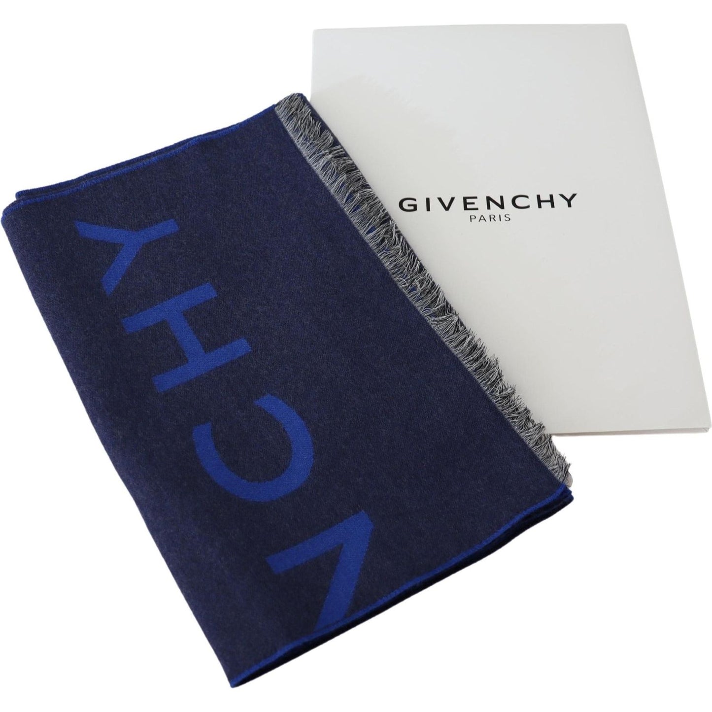 Givenchy Blue Wool Unisex Winter Warm Scarf Wrap Shawl MS1844
