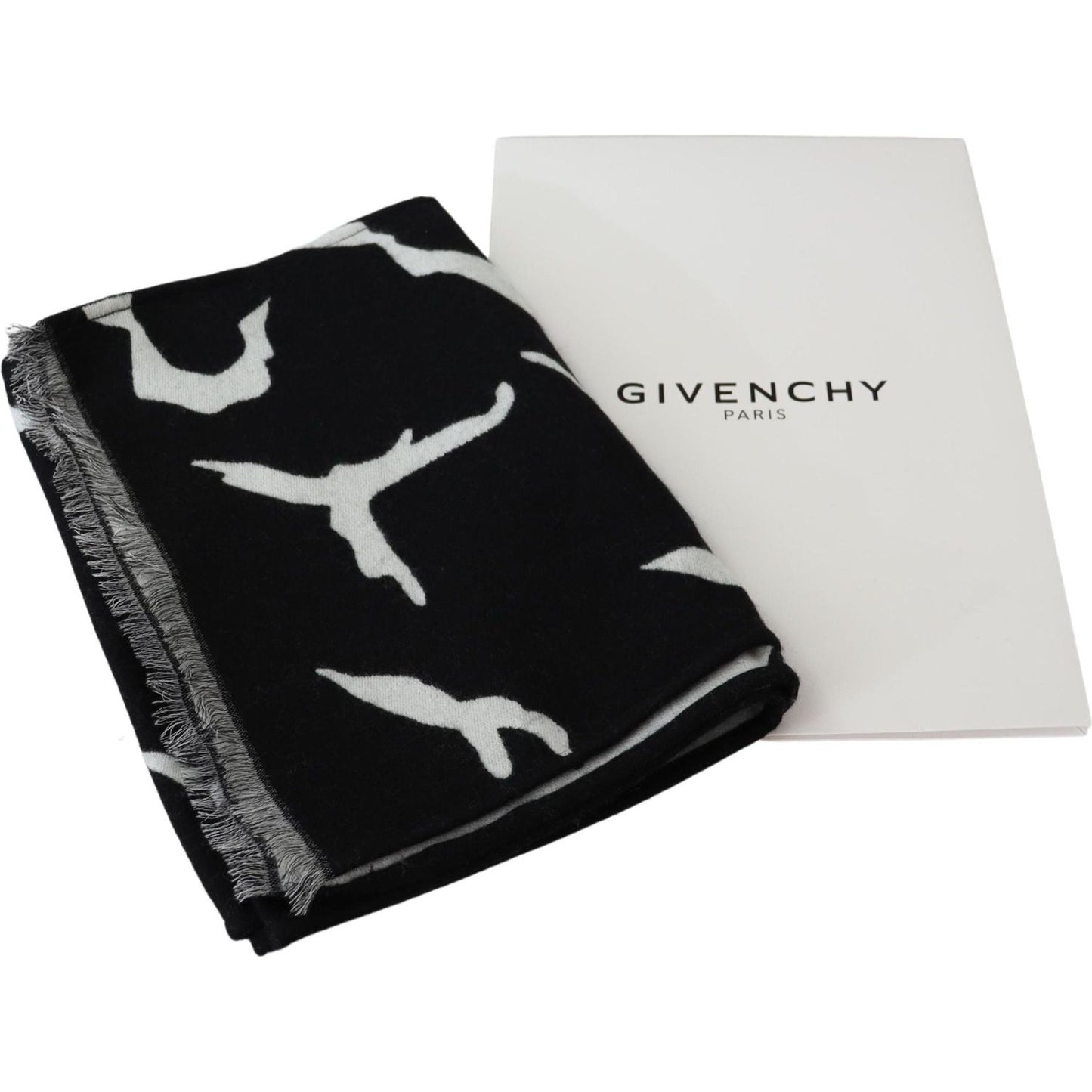 Givenchy Black White Wool Unisex Winter Warm Scarf Wrap Shawl MS1848