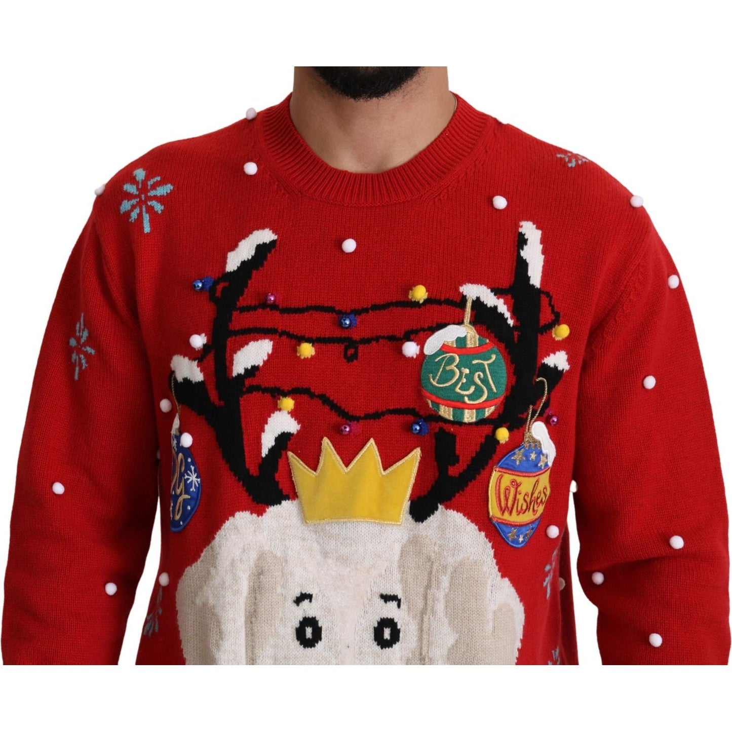 Dolce & Gabbana Red Christmas Dog Pullover Cashmere Sweater TSH5416- 44