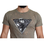 Guess Brown Cotton Stretch Logo Print Men Casual Perforated T-shirt TSH5079-M