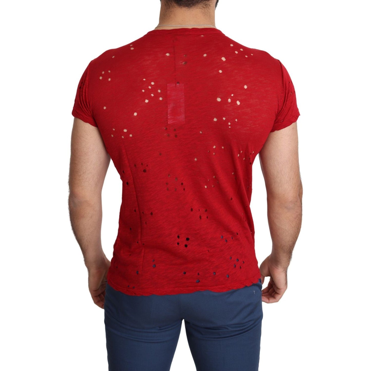 Guess Red Cotton Logo Print Men Casual Top Perforated T-shirt TSH5085-L