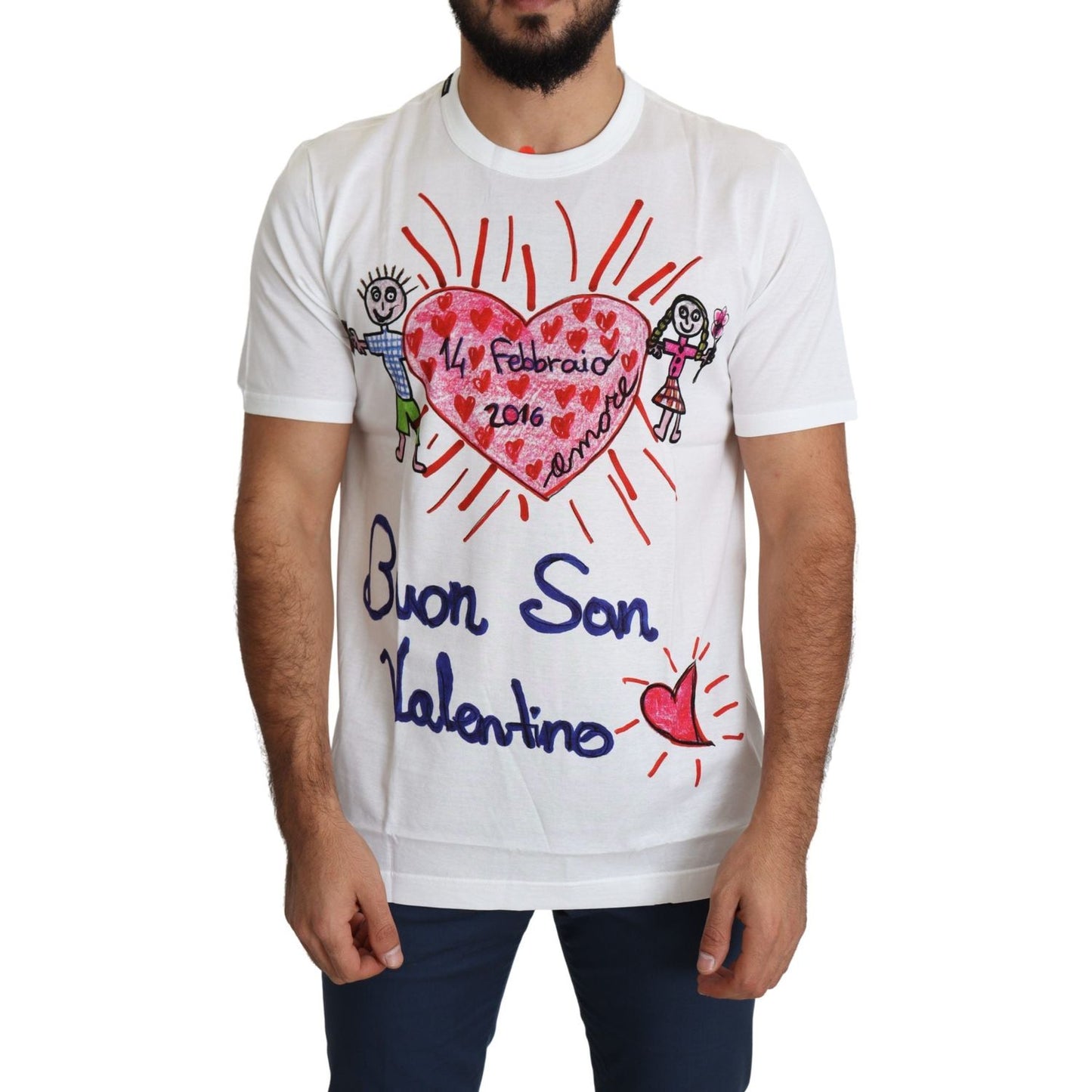 Dolce & Gabbana White Saint Valentine Hearts Print Men T-shirt TSH5471-46