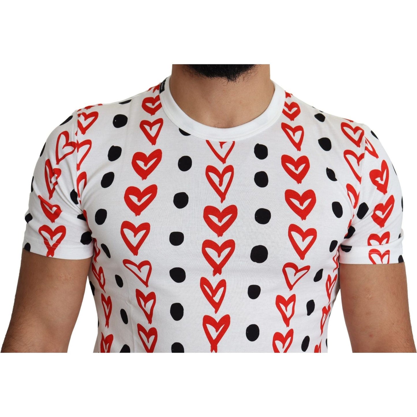 Dolce & Gabbana White Hearts Print Cotton Men Top T-shirt TSH5472-48