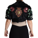 Dolce & Gabbana Black Rabbit Fur Crystals Sequin Coat JKT2805-36