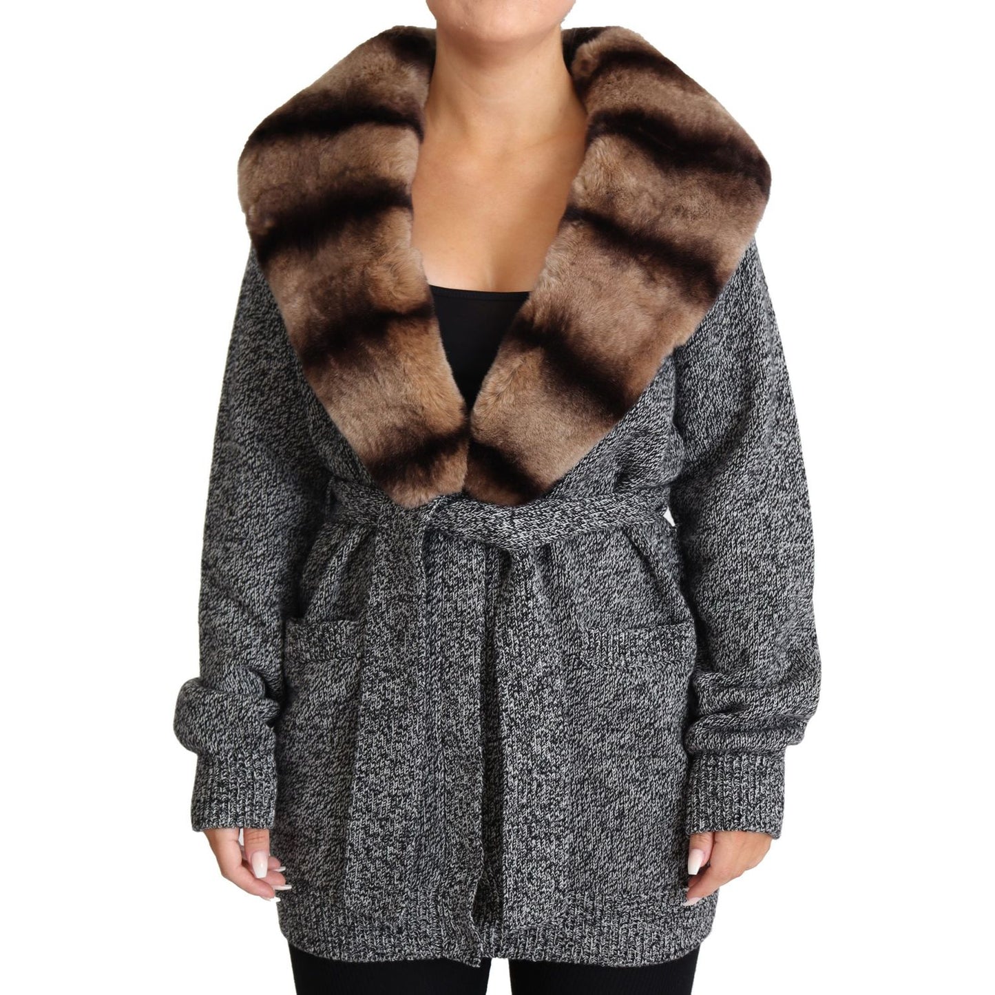 Dolce & Gabbana Gray Cardigan Fur Coat Cashmere Jacket JKT2811-38