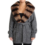 Dolce & Gabbana Gray Cardigan Fur Coat Cashmere Jacket JKT2811-38