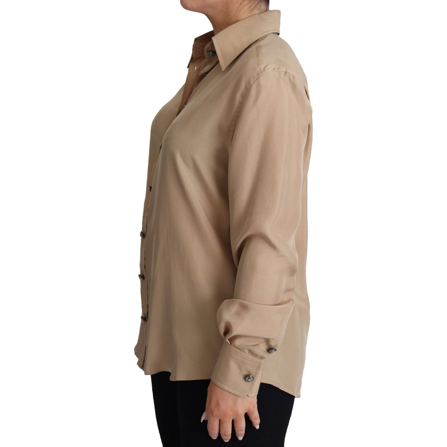 Dolce & Gabbana Beige Silk Shirt Decorative Buttons Top TSH5728-38