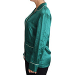 Dolce & Gabbana Green Pyjama Blouse Silk Lounge Sleepwear Top TSH5751-36