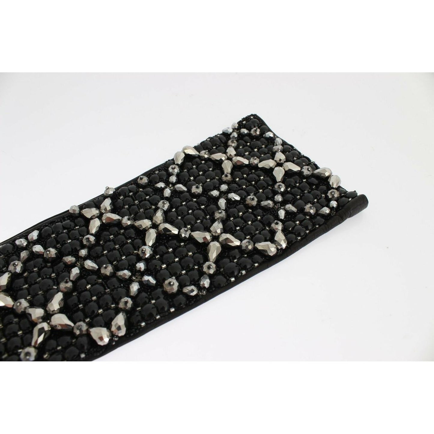 Dolce & Gabbana Black Leather Crystal Beaded Finger Free Gloves GLO020-7