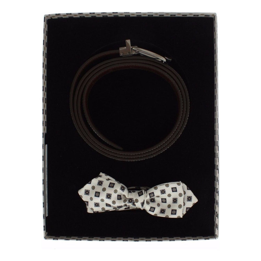 Dolce & Gabbana White Silk Bowtie Leather Men Belt Gift Box SIG18357-115