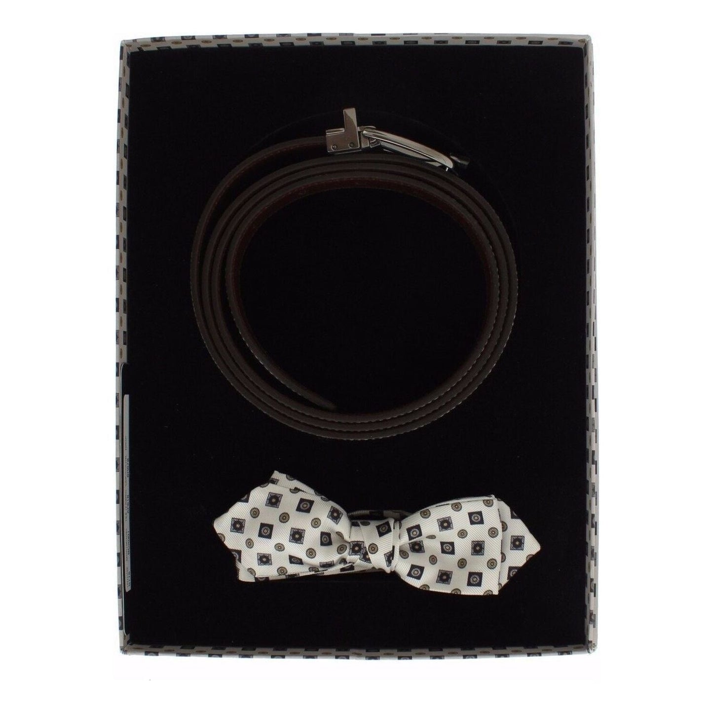 Dolce & Gabbana White Silk Bowtie Leather Men Belt Gift Box SIG18357-115