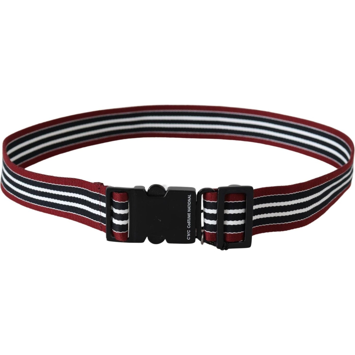 Costume National Maroon Black Stripe Silver Black Buckle Belt BEL8007-100