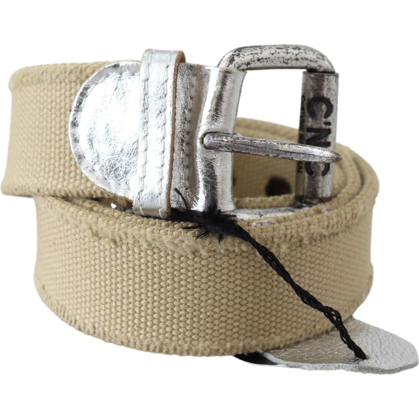 Costume National Beige Cotton Rustic Logo Buckle Belt BEL8025-85