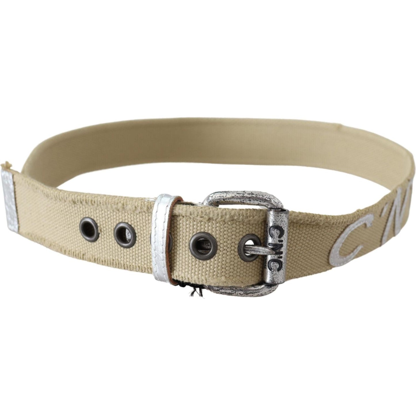 Costume National Beige Cotton Rustic Logo Buckle Belt BEL8025-85
