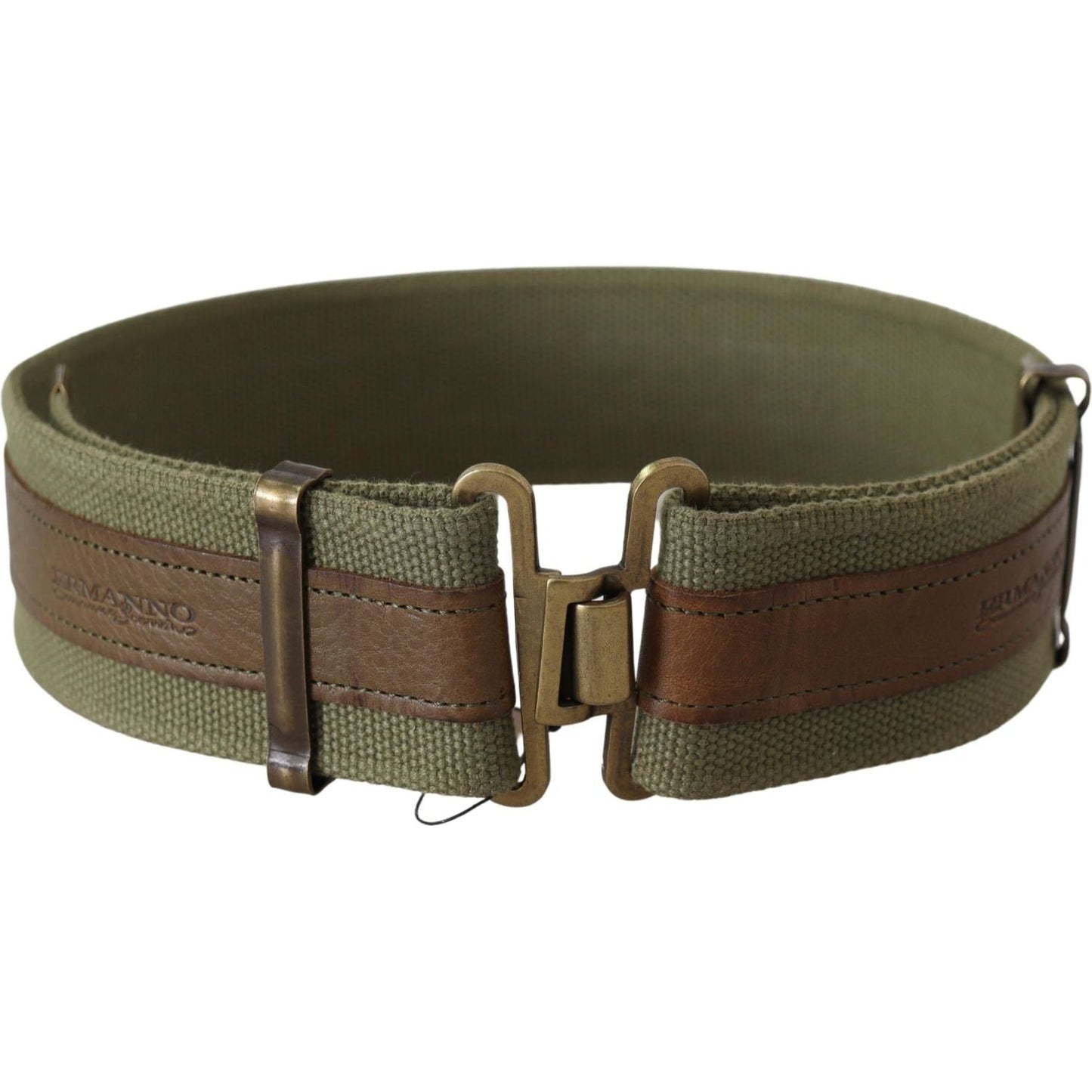 Ermanno Scervino Green Leather Rustic Bronze Buckle Army Belt BEL8051-80