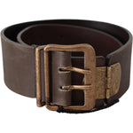 Ermanno Scervino Brown Leather Wide Bronze Buckle Waist Belt BEL8107-60