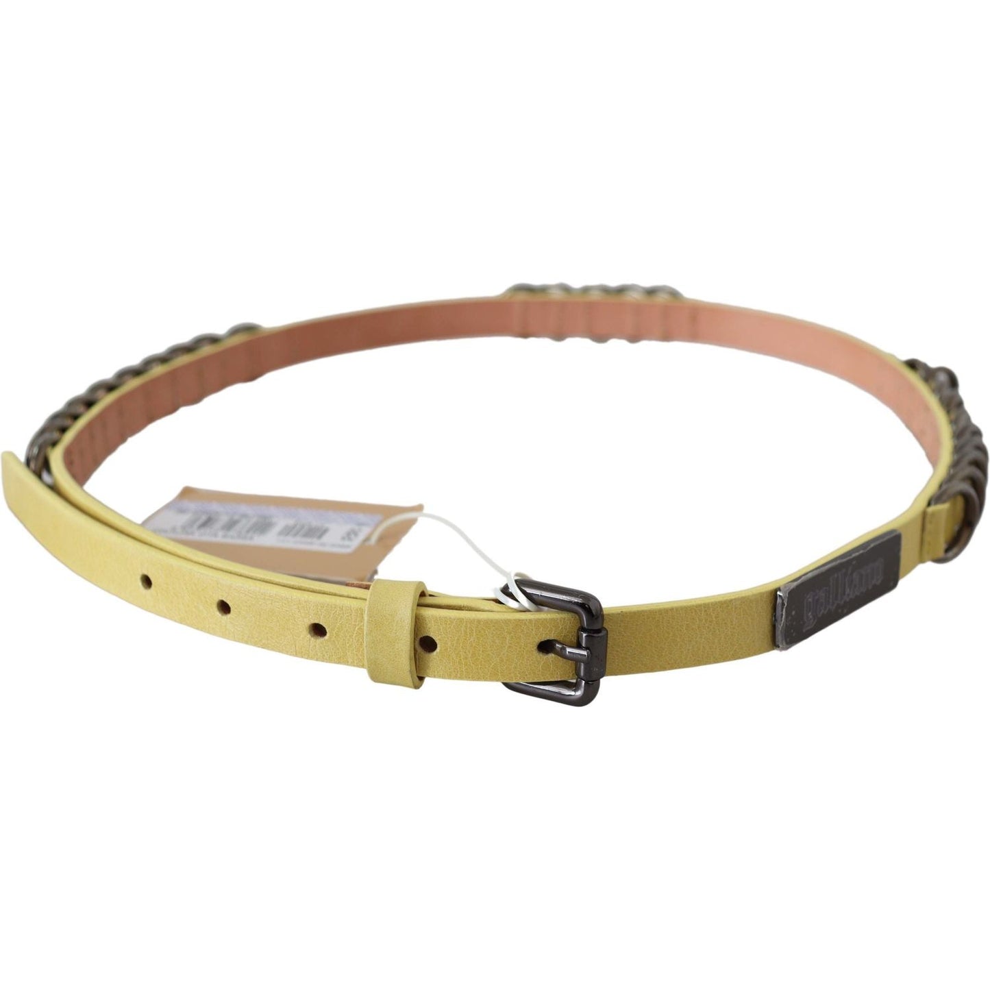 John Galliano Yellow Leather Luxury Slim Buckle Fancy Belt BEL8149-85