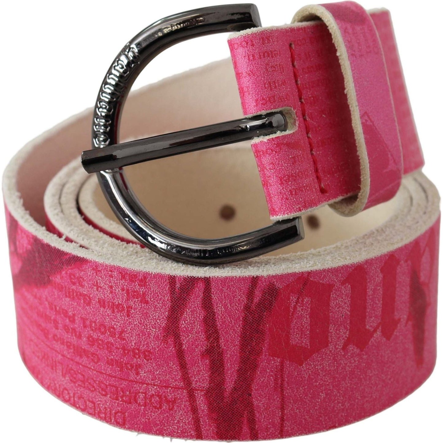 John Galliano Pink Leather Letter Logo Design Round Buckle Belt BEL8159-100