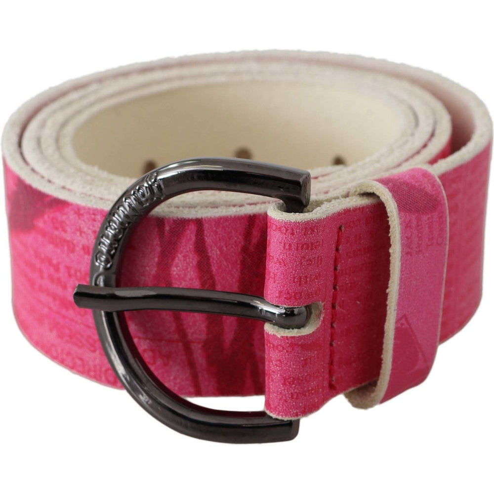 John Galliano Pink Leather Letter Logo Design Round Buckle Belt BEL8159-100