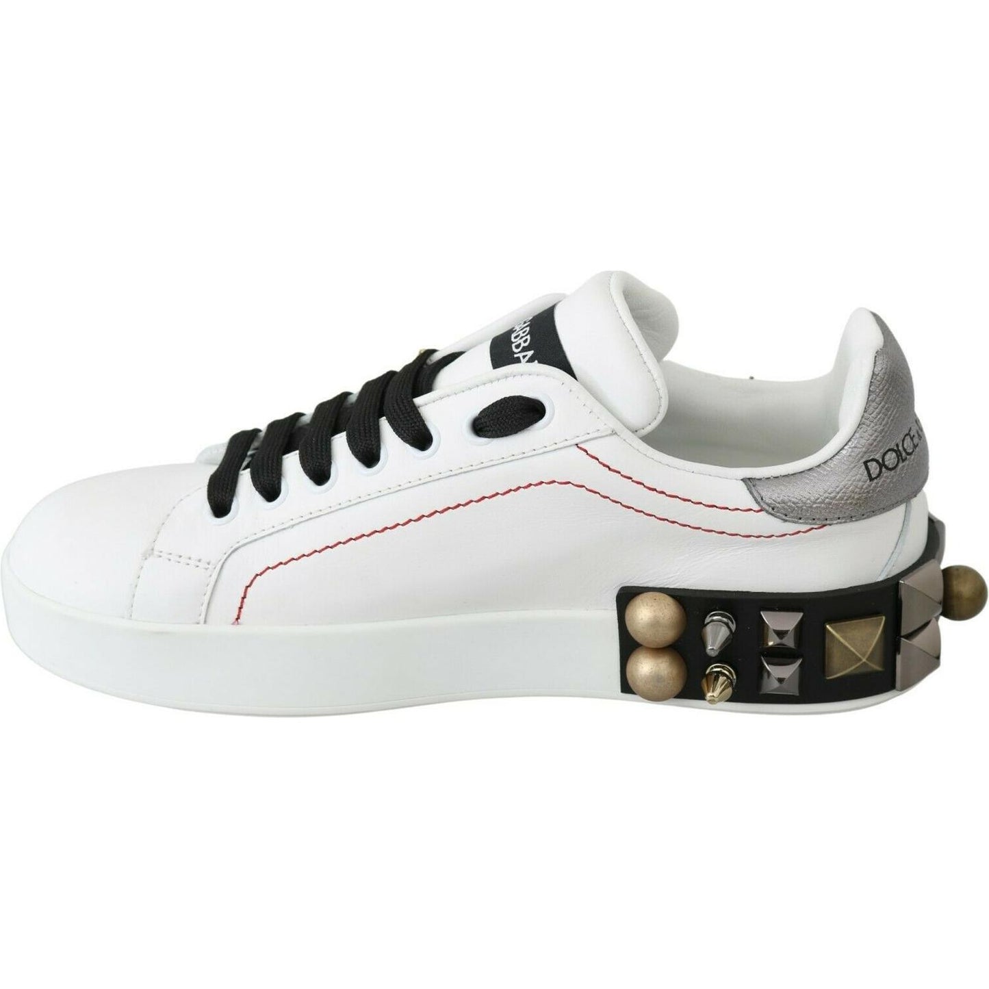 Dolce & Gabbana White Leather Crystal Roses Floral Sneakers Shoes LA6691-35