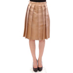 Andrea Incontri Brown Silk Solid Mini Pleated Skirt GSS10715-3