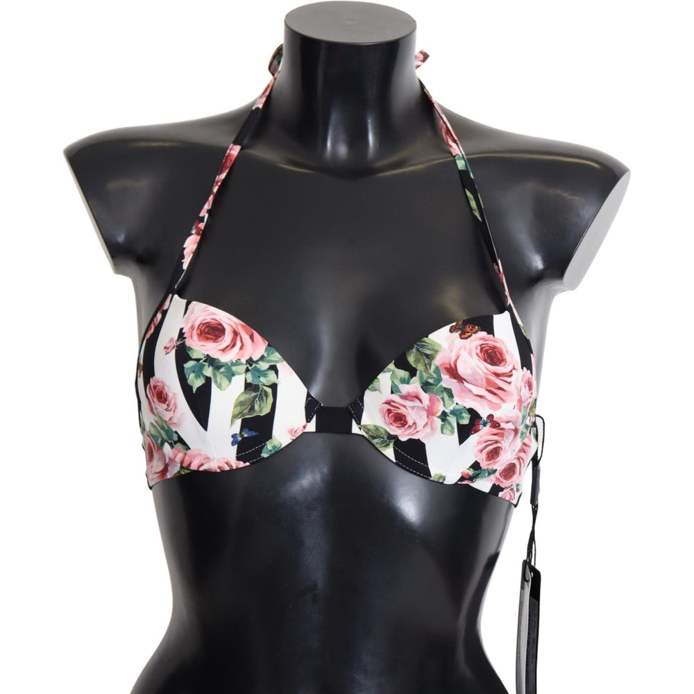 Dolce & Gabbana Multicolor Striped Rose Print Swimwear Bikini Tops BIK1352-IT1