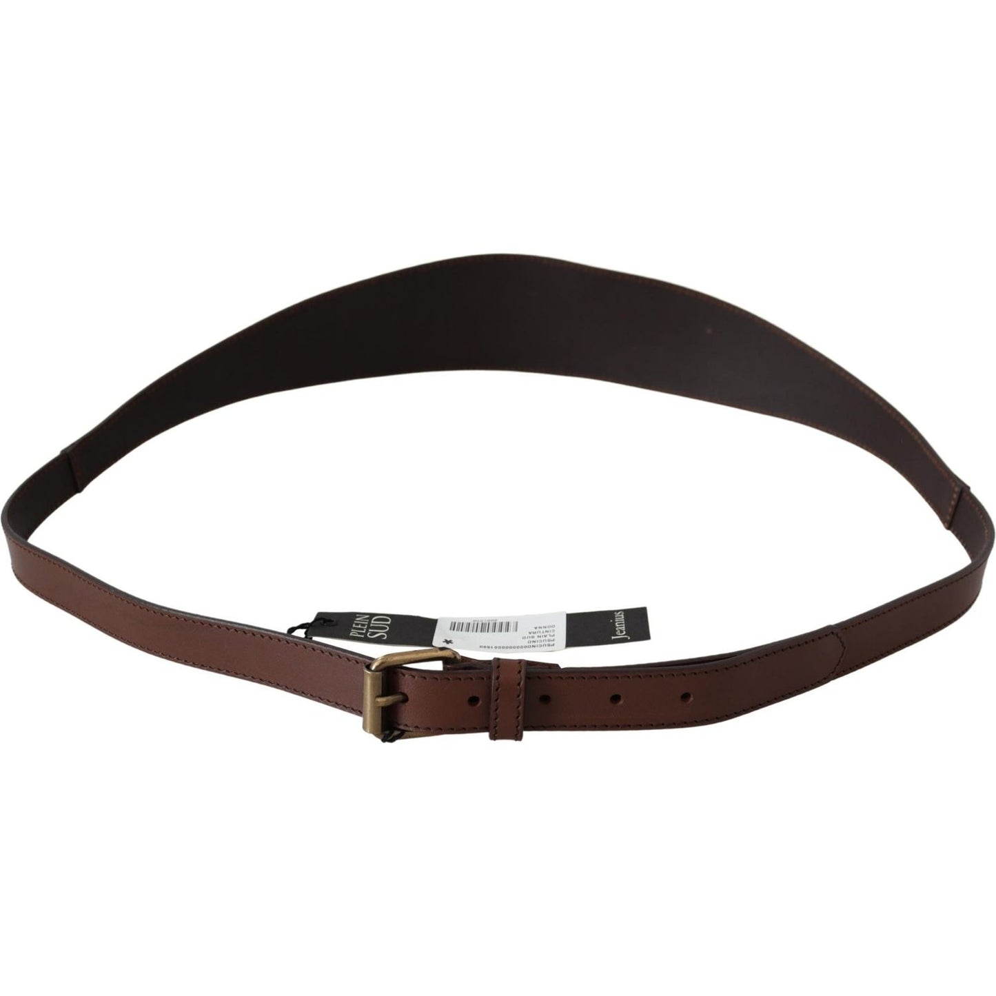 PLEIN SUD Brown Wide Leather Rustic Gold Metal Buckle Dark BEL8033-100