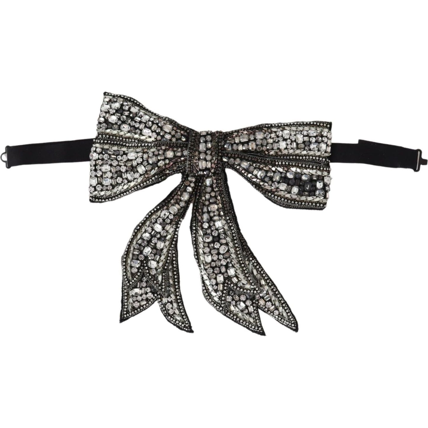 Dolce & Gabbana Silver Crystal Beaded Sequined Catwalk Necklace Bowtie KRA3033